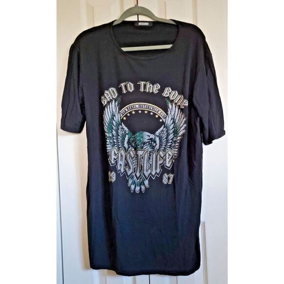 Missguided Women's U.S. 8 Sz Bad to the Bone Black Graphic T-Shirt Biker Stretc - Picture 1 of 5